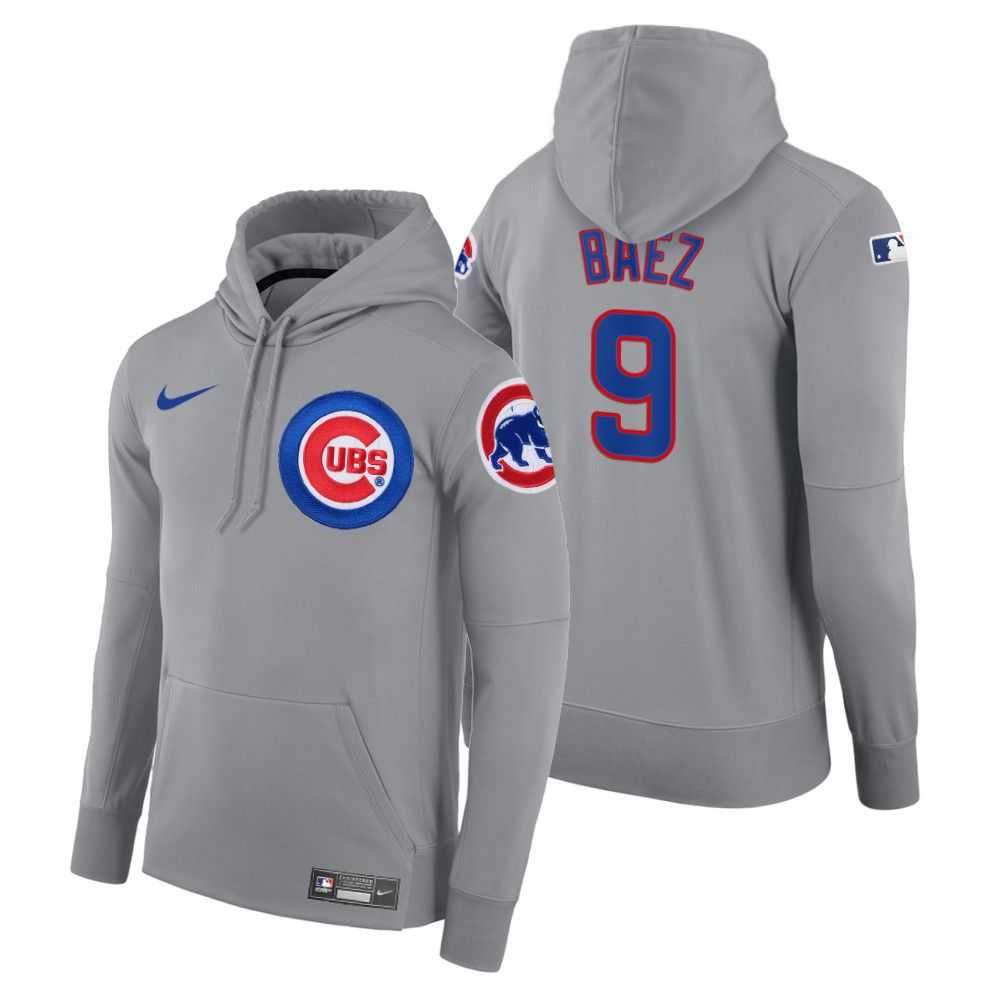 Men Chicago Cubs 9 Baez gray road hoodie 2021 MLB Nike Jerseys